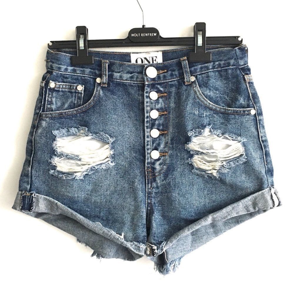 ONE TEASPOON Outlaws Distressed Denim Jean Shorts Blue 26
